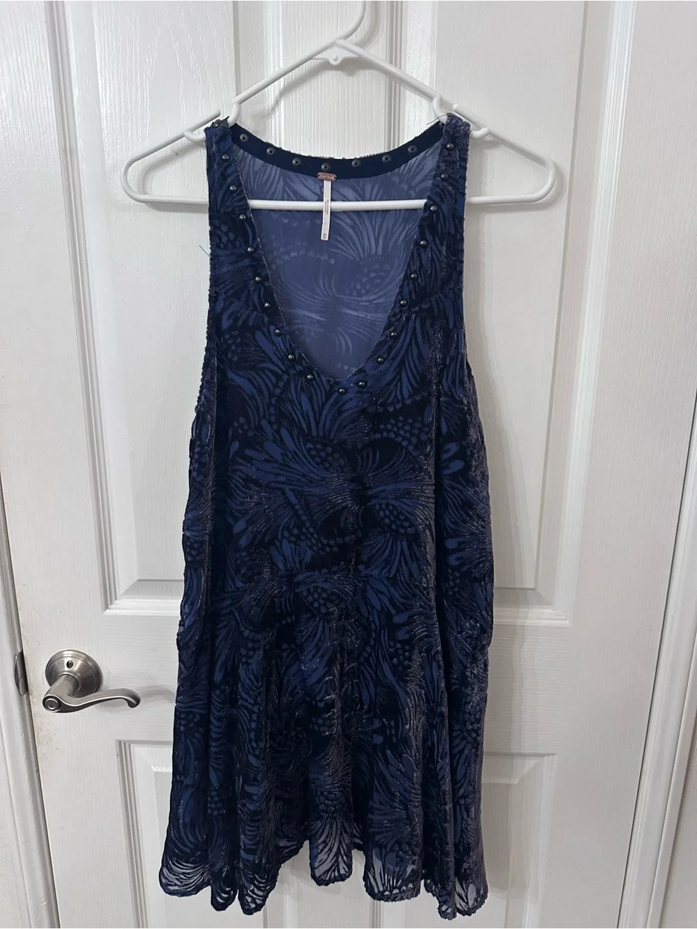 Free People Ellie Burnout Velvet Studded Mini Dress Navy - Size XS